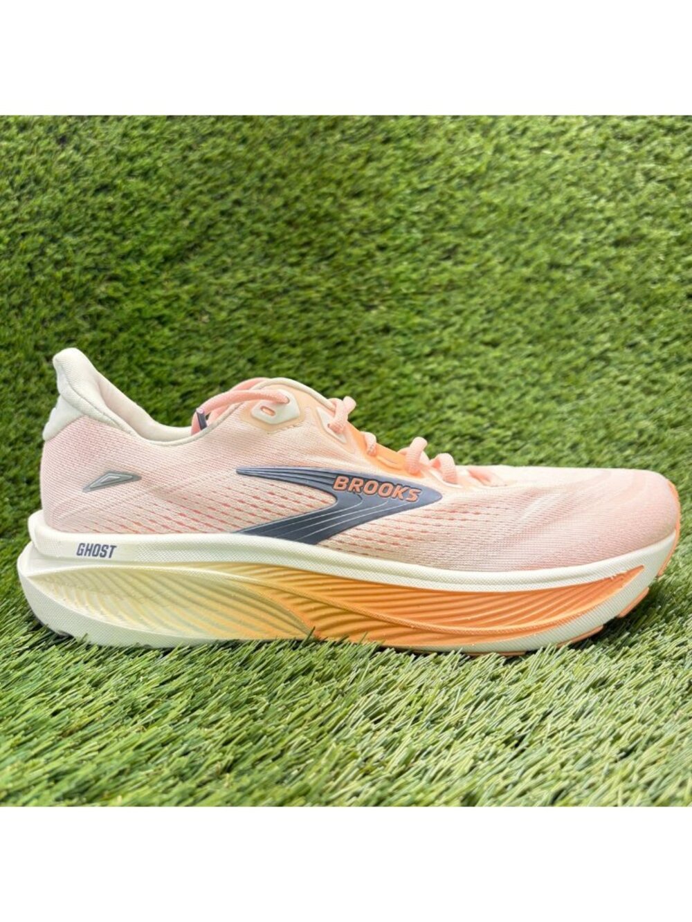 Brooks Ghost 18 Womens Size 9 Pink Orange Gray Athletic Running Shoes Sneakers